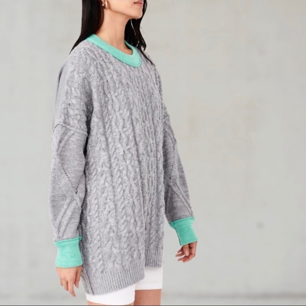 NWT Free People Nordstrom Olympia Women’s XS Gray Teal Oversized Tunic Sweater - Picture 2 of 9